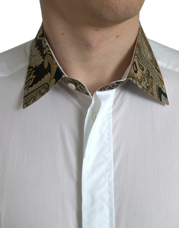 Elegante camisa de vestir de detalles dorados