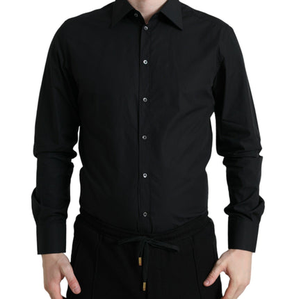 Sleek Black Slim Fit Camisa de vestir italiana