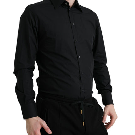 Sleek Black Slim Fit Camisa de vestir italiana