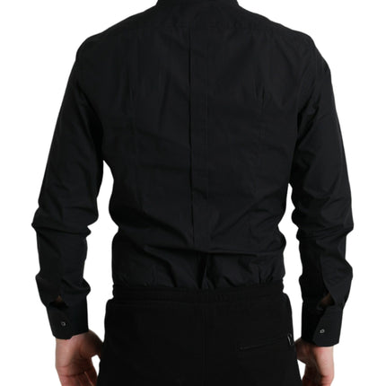 Sleek Black Slim Fit Camisa de vestir italiana