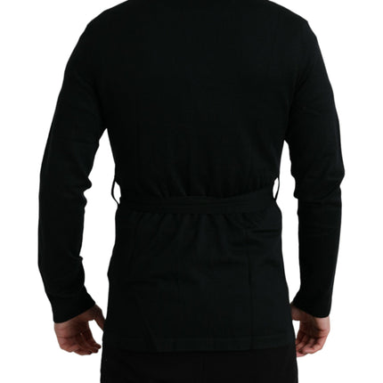 Elegant Black Cashmere Robe with Waist Belt