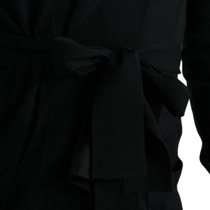 Elegant Black Cashmere Robe with Waist Belt