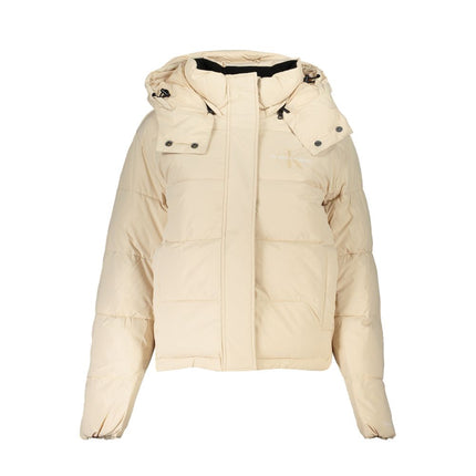 Chic Beige Long-Sleeved Jacket with Removable Hood