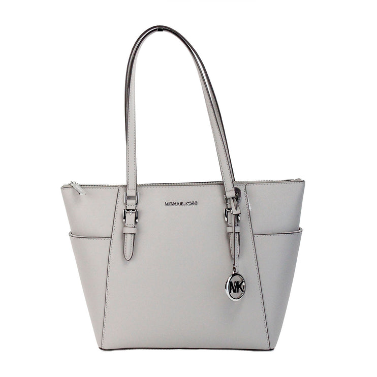 Charlotte Parel Grijs Grote Leren Top Zip Tote Tas Tas