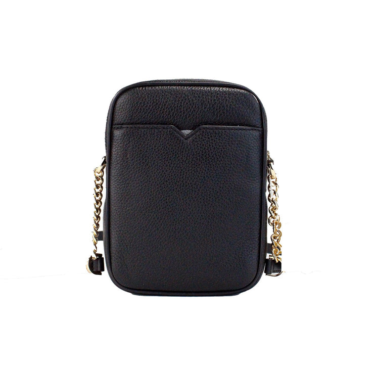 Vuelo Negro Cuero Pebbled Norte Sur Cadena Crossbody Bolsa