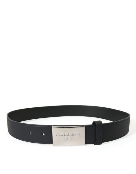 Elegant Black Leather Belt with Metal Buckle