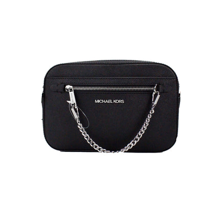 Jet Set East West Bolso Crossbody grande de piel negra con cremallera y cadena