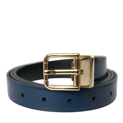 Elegant Blue Leather Belt with Metal Buckle