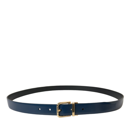 Elegant Blue Leather Belt with Metal Buckle