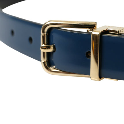 Elegant Blue Leather Belt with Metal Buckle