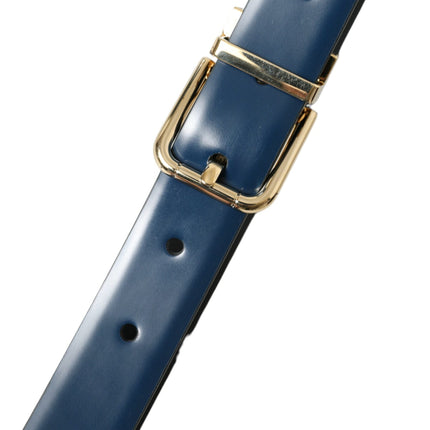 Elegant Blue Leather Belt with Metal Buckle