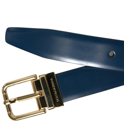 Elegant Blue Leather Belt with Metal Buckle