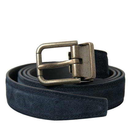 Elegant Blue Leather Belt with Metal Buckle