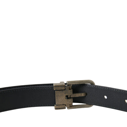 Elegant Blue Leather Belt with Metal Buckle