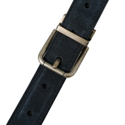 Elegant Blue Leather Belt with Metal Buckle