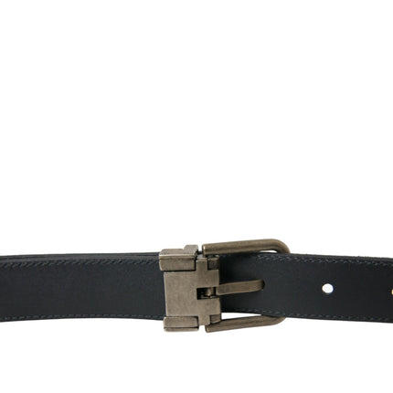 Elegant Black Leather Belt with Metal Buckle