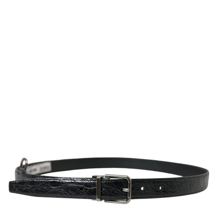 Elegant Black Leather Belt with Metal Buckle