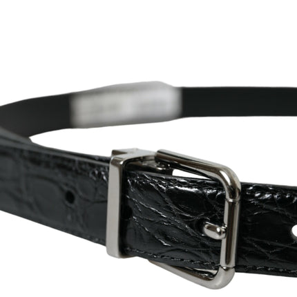 Elegant Black Leather Belt with Metal Buckle