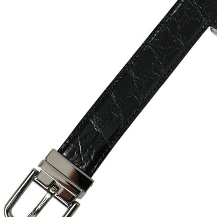 Elegant Black Leather Belt with Metal Buckle