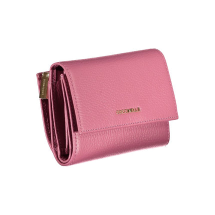 Elegant Pink Leather Wallet with Multiple Compartments