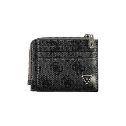 Elegante cartera de piel negra con detalles en contraste