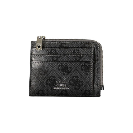 Elegante cartera de piel negra con detalles en contraste