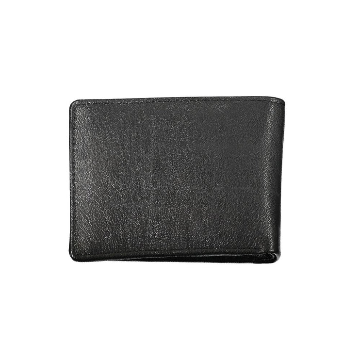 Elegante cartera de piel negra con dos compartimentos