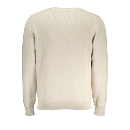 Beige Crew Neck Cotton Sweater with Logo Detail