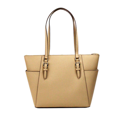 Charlotte Camel Grote Leren Top Zip Tote Tas Tas