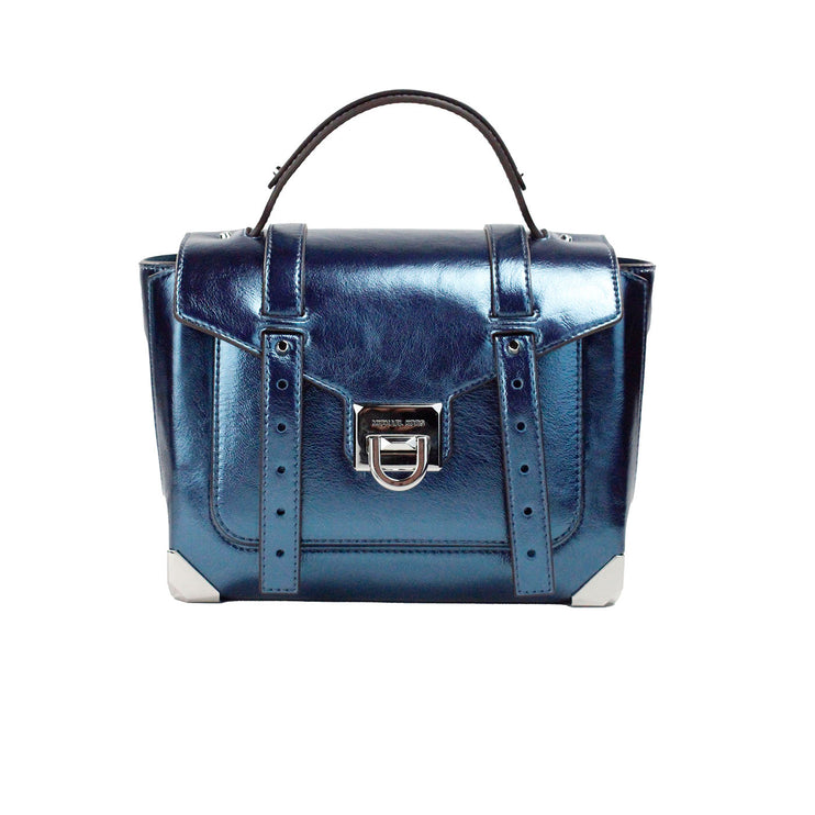 Bolso satchel mediano Manhattan de piel azul turquesa con asa superior