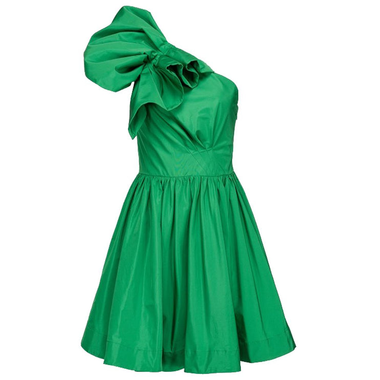 Robe évasée à bustier drapé vert chic