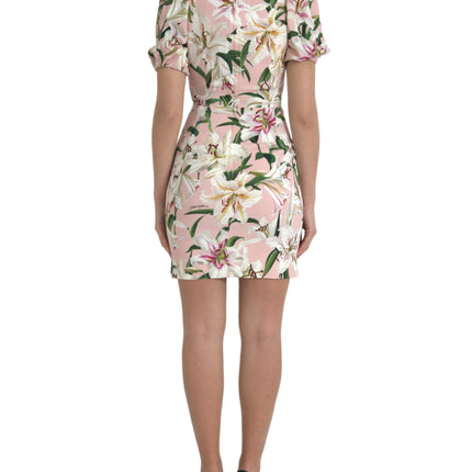 Elegant Pink Lily Print Sheath Dress