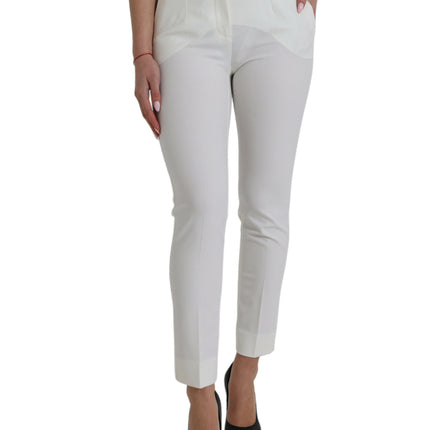 Elegante witte mid-taille taps toelopende broek