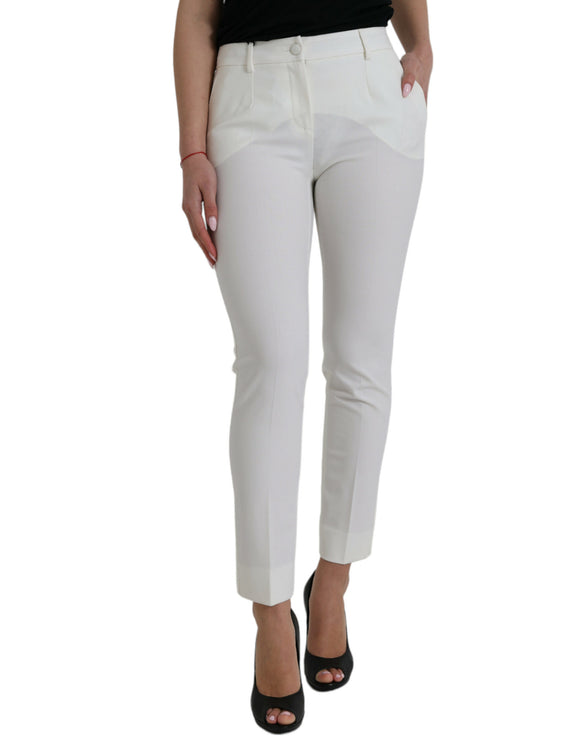 Elegante witte mid-taille taps toelopende broek