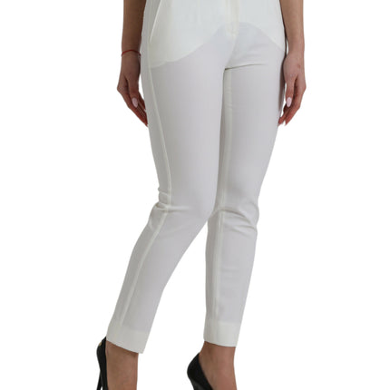 Elegante witte mid-taille taps toelopende broek