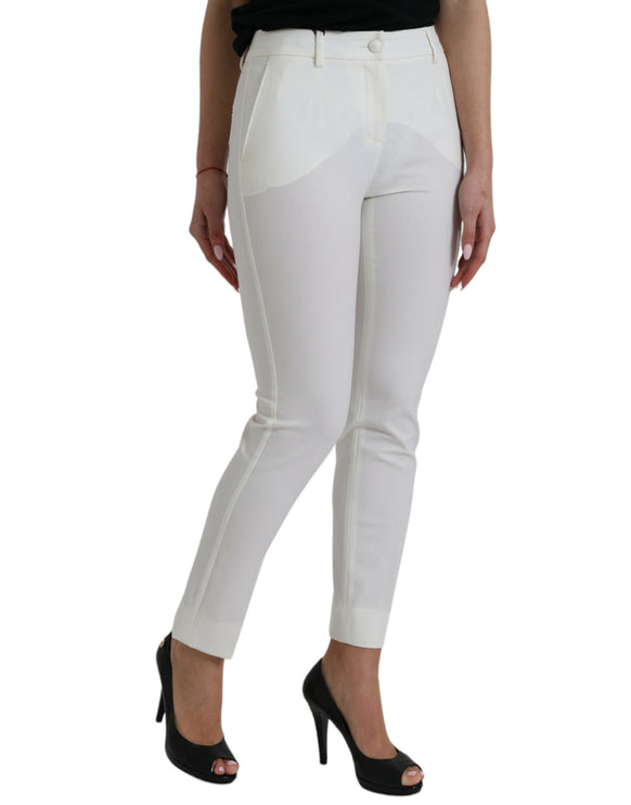 Elegante witte mid-taille taps toelopende broek