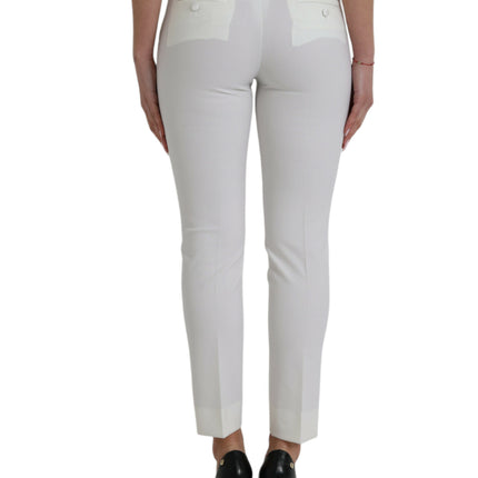 Elegante witte mid-taille taps toelopende broek