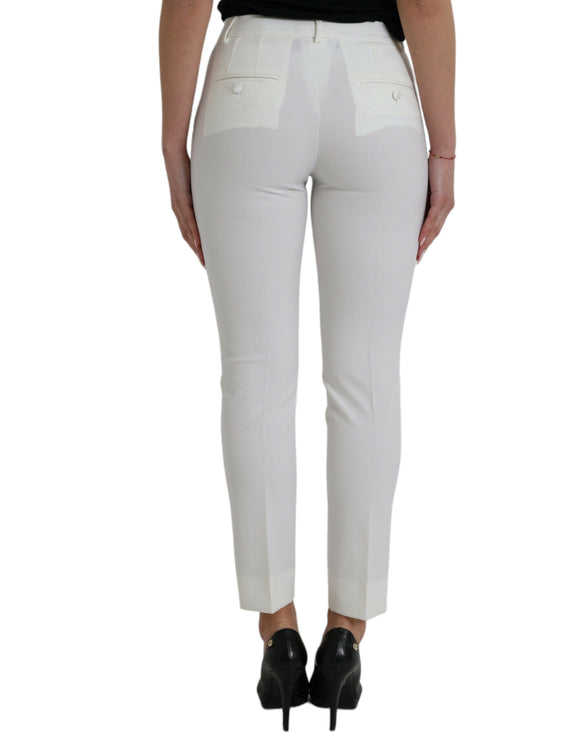 Elegante witte mid-taille taps toelopende broek