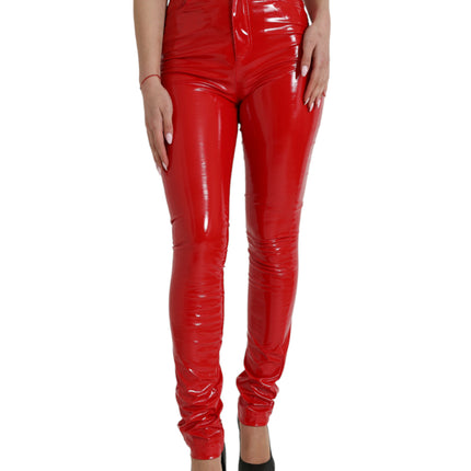 Chic Red High Taille Skinny Pants