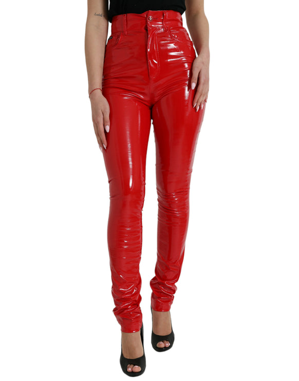 Chic Red High Taille Skinny Pants