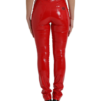 Chic Red High Taille Skinny Pants