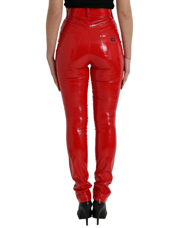 Chic Red High Taille Skinny Pants