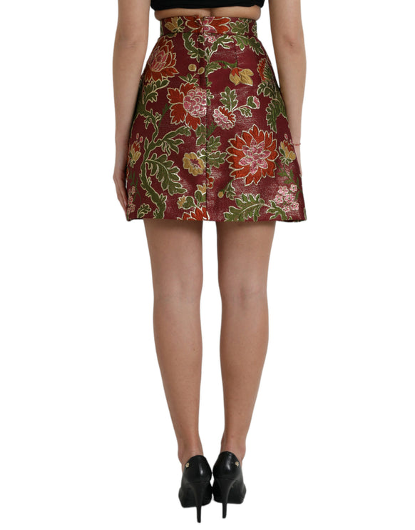 Kastanjebruine bloemen jacquard mini rok