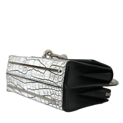 Metallic Zilver Alligator Leren Mini Tas