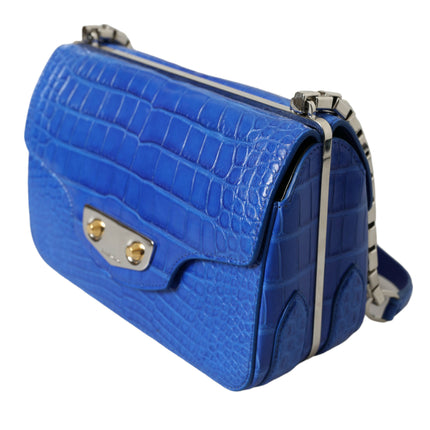 Alligator Skin Mini Shoulder Bag - Elegant Blue