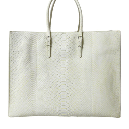 Chic Python Leather Tote in White & Yellow