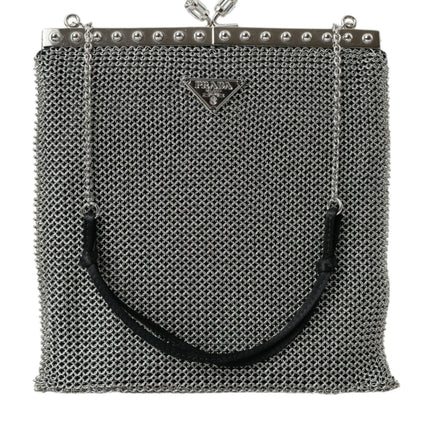 Elegant Silver Mesh Shoulder Evening Bag