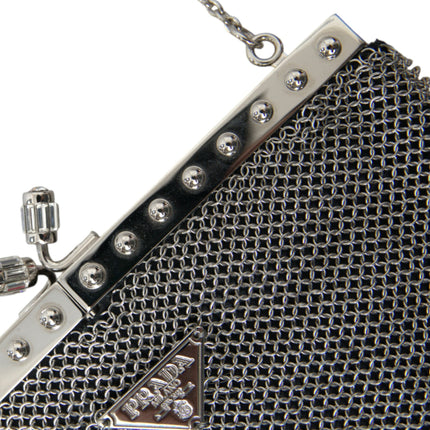 Elegant Silver Mesh Shoulder Evening Bag