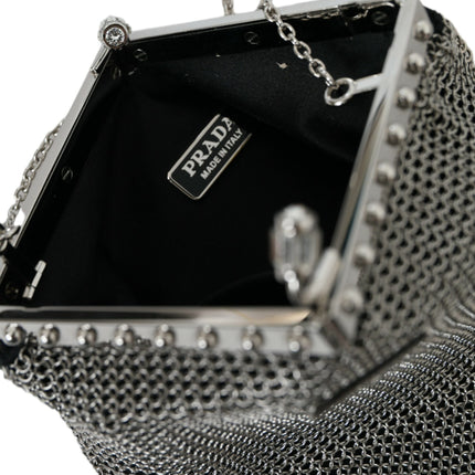 Elegant Silver Mesh Shoulder Evening Bag