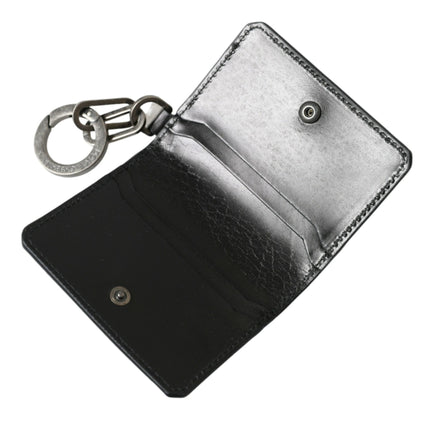 Cartera Bifold de Piel Negra con Logotipo y Llavero